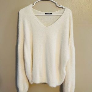 Lantern Sleeve Fuzzy Sweater - SHEIN 3XL